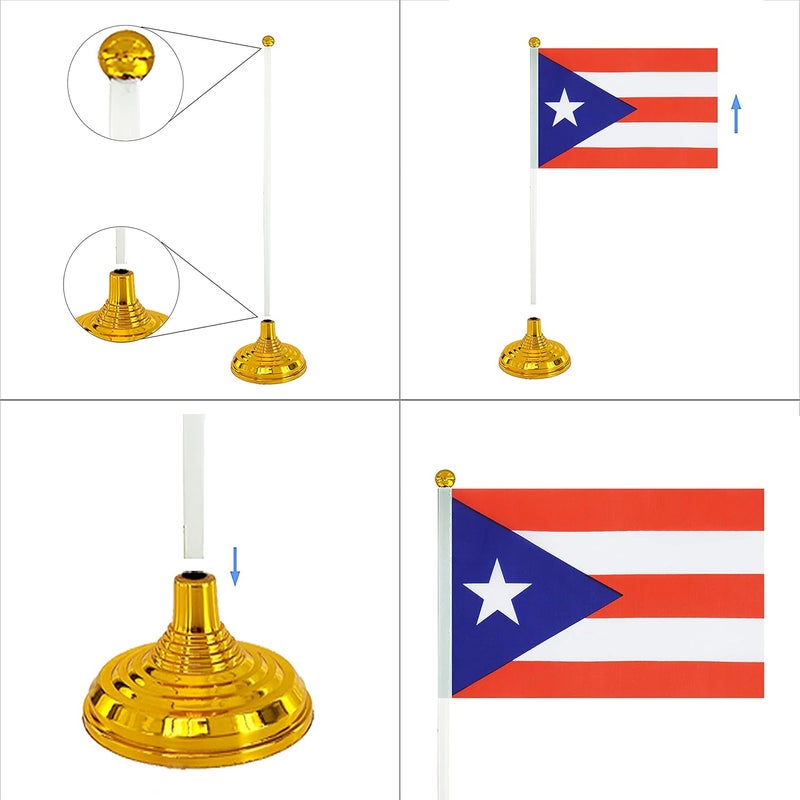 WXTWK 12 Pack Puerto Rico Flag Puerto Rican Desk Flag Small Mini Puerto Rican Table Flags With Stand Base,Home Office Festival Events Celebration Decorations - Image 4